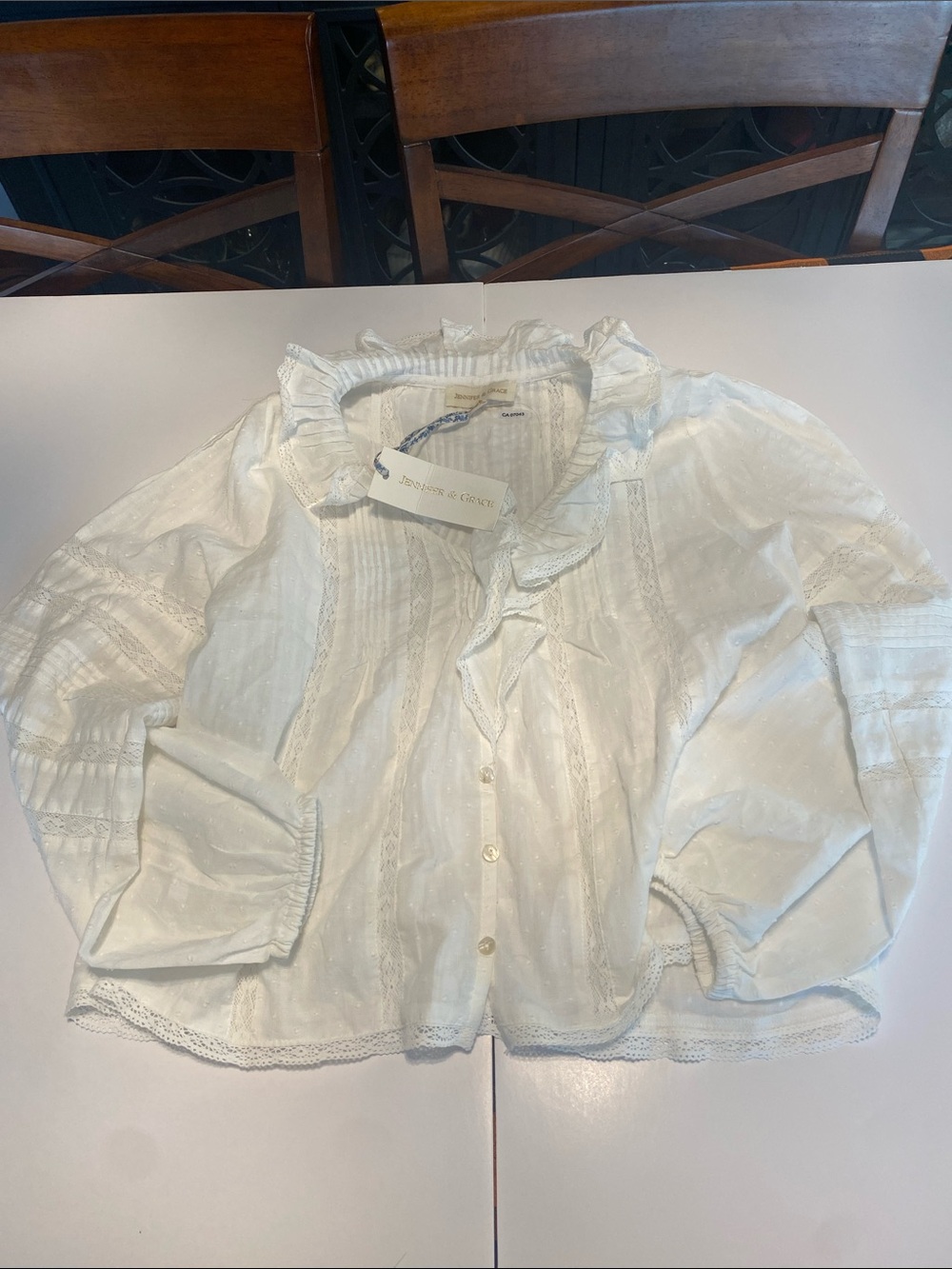Women’s White Ruffled Button-Front Blouse by Anthropologie